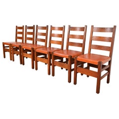 Gustav Stickley Antique Mission Oak Arts & Crafts Dining Chairs, Set of Six