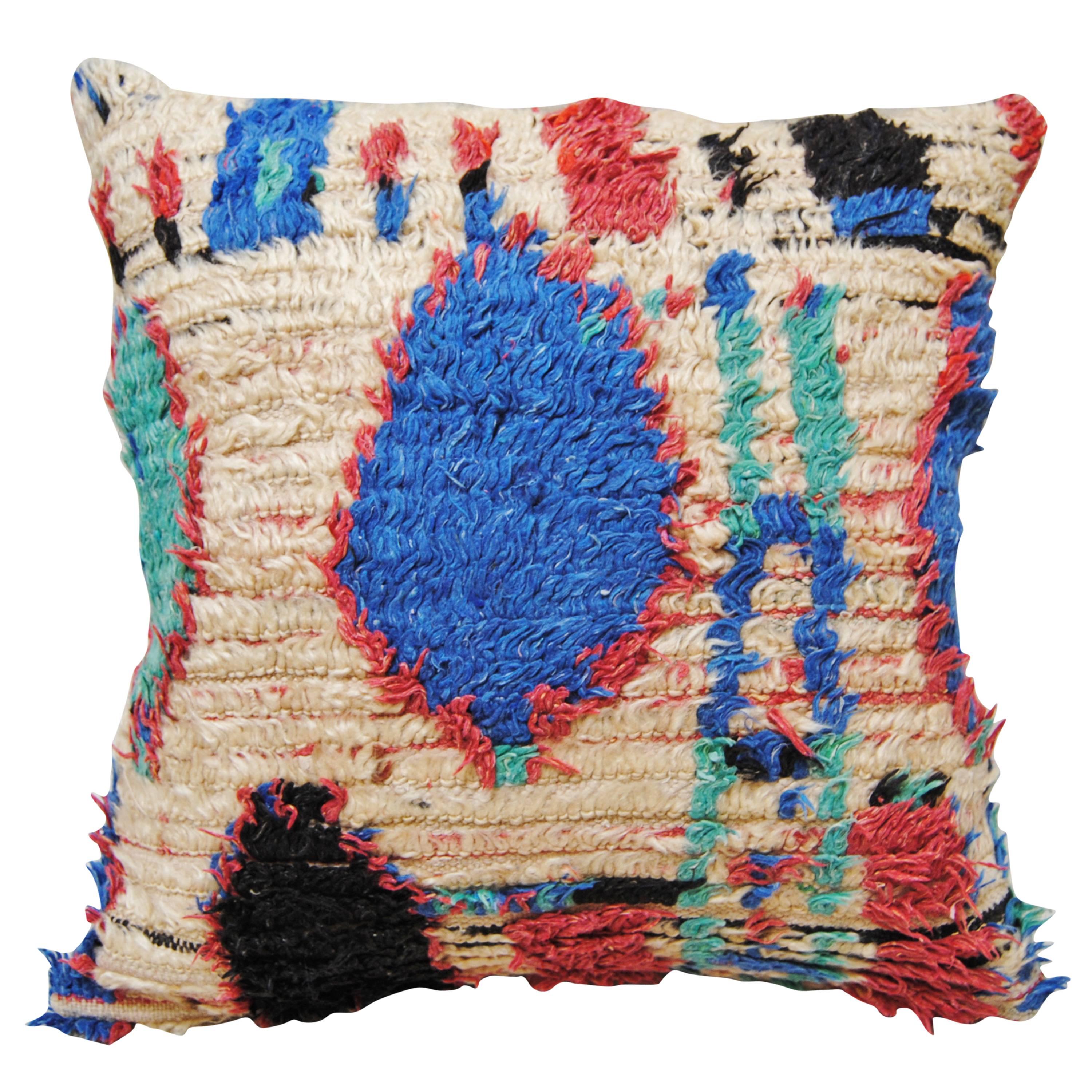 Custom Pillow Cut from a Vintage Hand Loomed Azilal Moroccan Rug For Sale