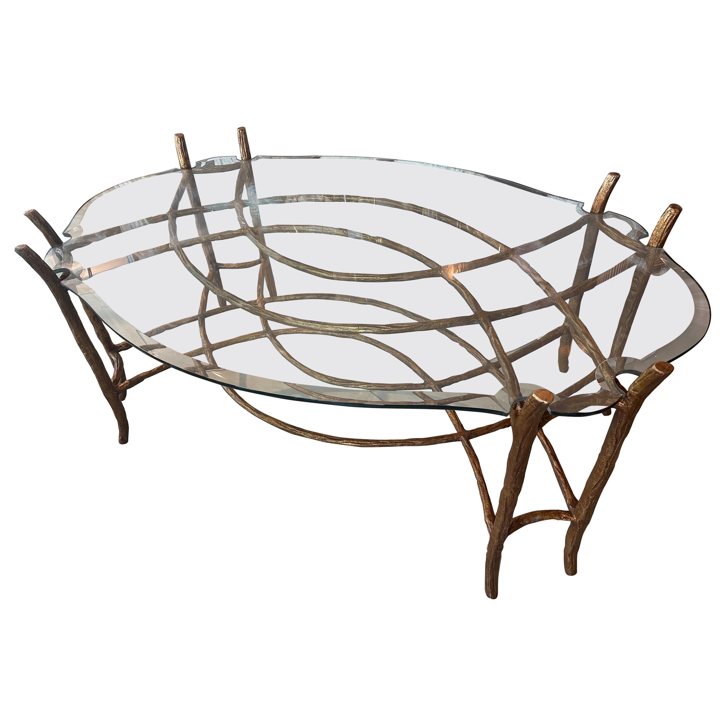 Vintage Chinoiserie Dennis & Leen Faux Bois Vergoldete Bronze Kaffee Cocktail Tisch im Angebot