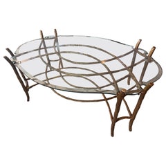 Vintage Chinoiserie Dennis & Leen Faux Bois Gilt Bronze Coffee Cocktail Table