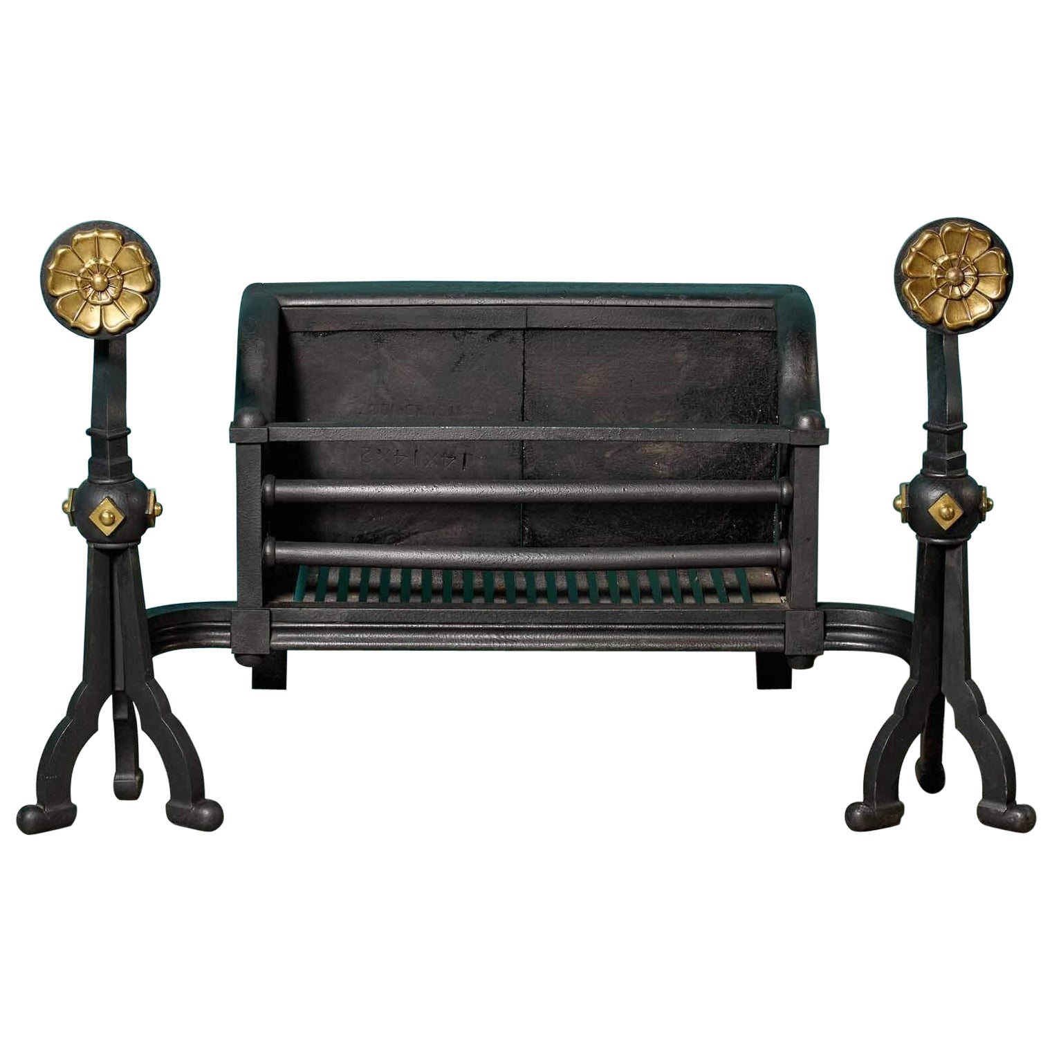 Large Antique English Arts & Crafts Fire Grate For Sale