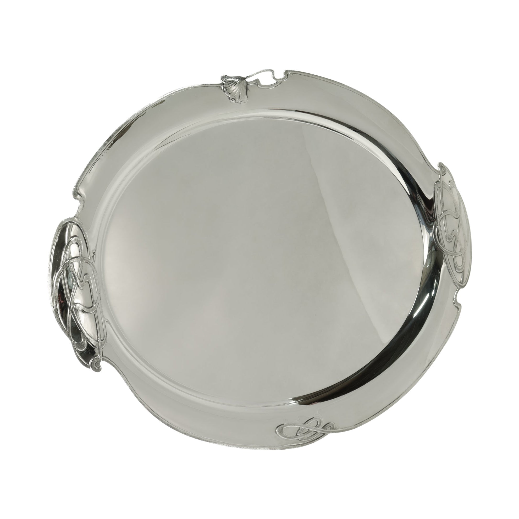 Bandeja grande de plata de ley estilo Art Nouveau Buccellati con flor de amapola