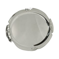 Bandeja grande de plata de ley estilo Art Nouveau Buccellati con flor de amapola