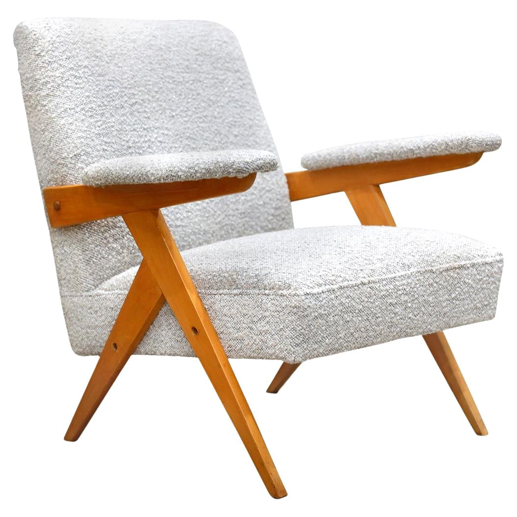 Brazilian Modern “Z” Armchair in Hardwood and Boucle, Jose Zanine Caldas, 1950s