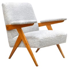Brazilian Modern “Z” Armchair in Hardwood and Boucle, Jose Zanine Caldas, 1950s