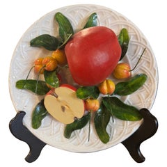 Assiette à fruits "Trompe L'Oeil" vintage français Christine Viennet fait à la main