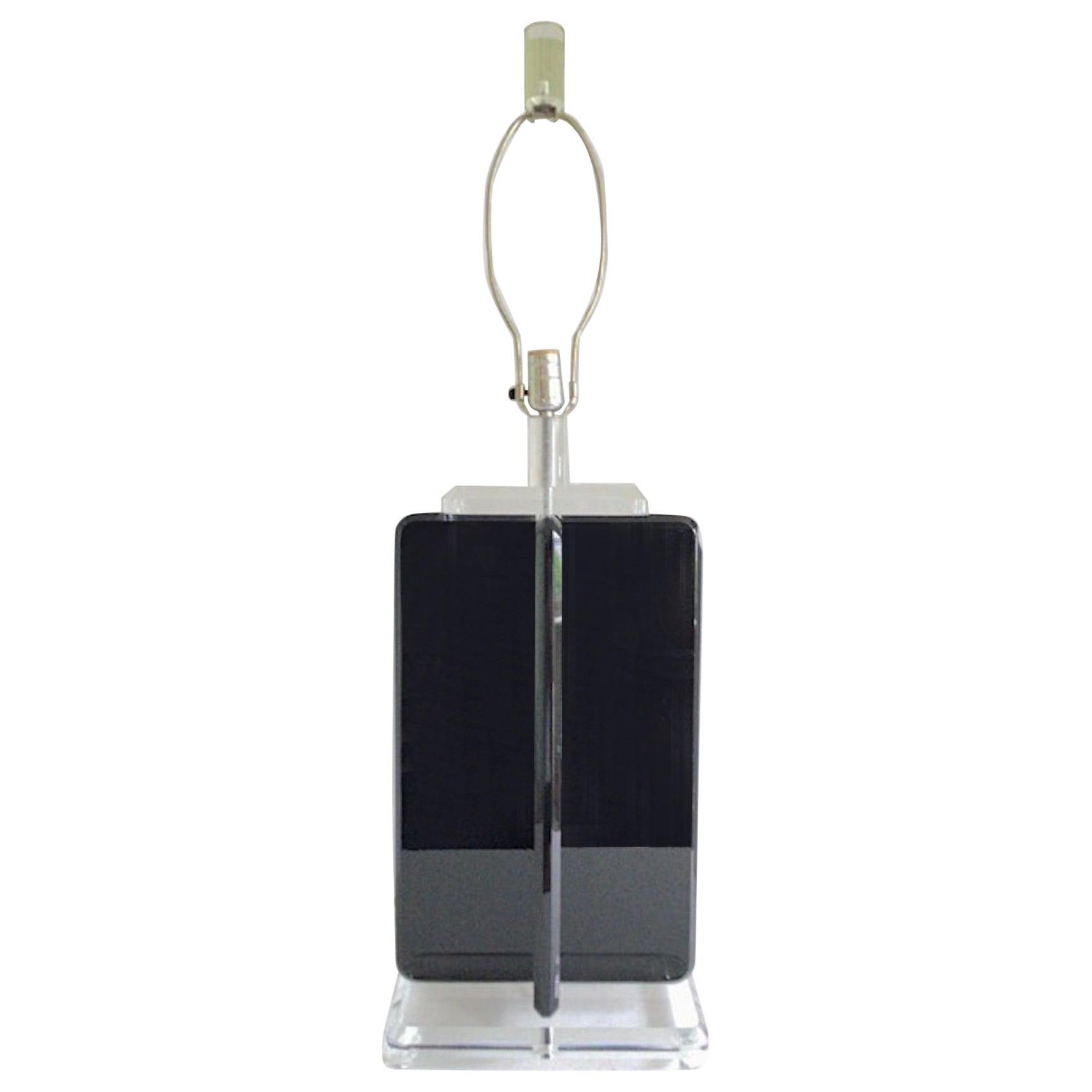 Lámpara de mesa de lucita negra y transparente de los años 70 con remate de lucita