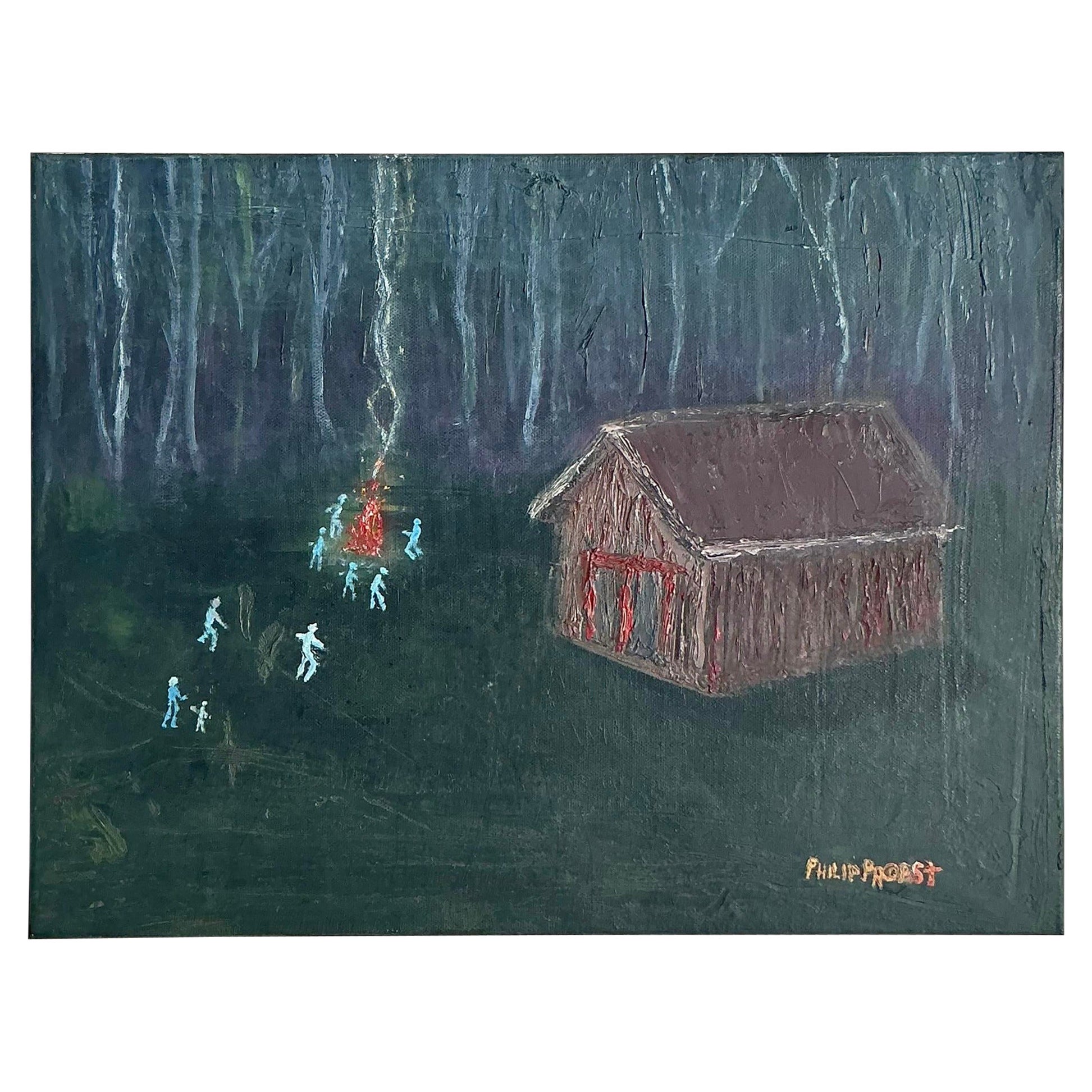 Vintage Boho Pintura al óleo original de paisaje sobre lienzo