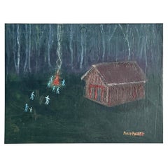 Vintage Boho Pintura al óleo original de paisaje sobre lienzo