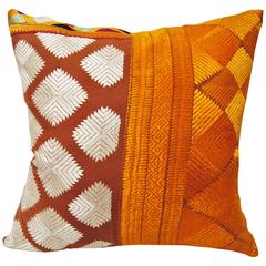 Custom Pillow Cut from a Vintage Phulkari Wedding Shawl from Punjab, India