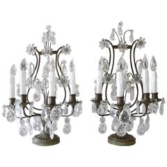 Exquisite Lyre Shaped Ormolu Crystal Girandole Lamps 1
