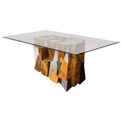 Paul Evans PE400 Faceted Dining Table in Walnut Burl & Chrome Plated Steel 1970s