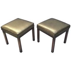 Leather and Brass Ottomans by Mastercraft 1