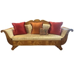 Antique 19th Century German Biedermeier Trundle Sofa with Flared and Scrolled Arms