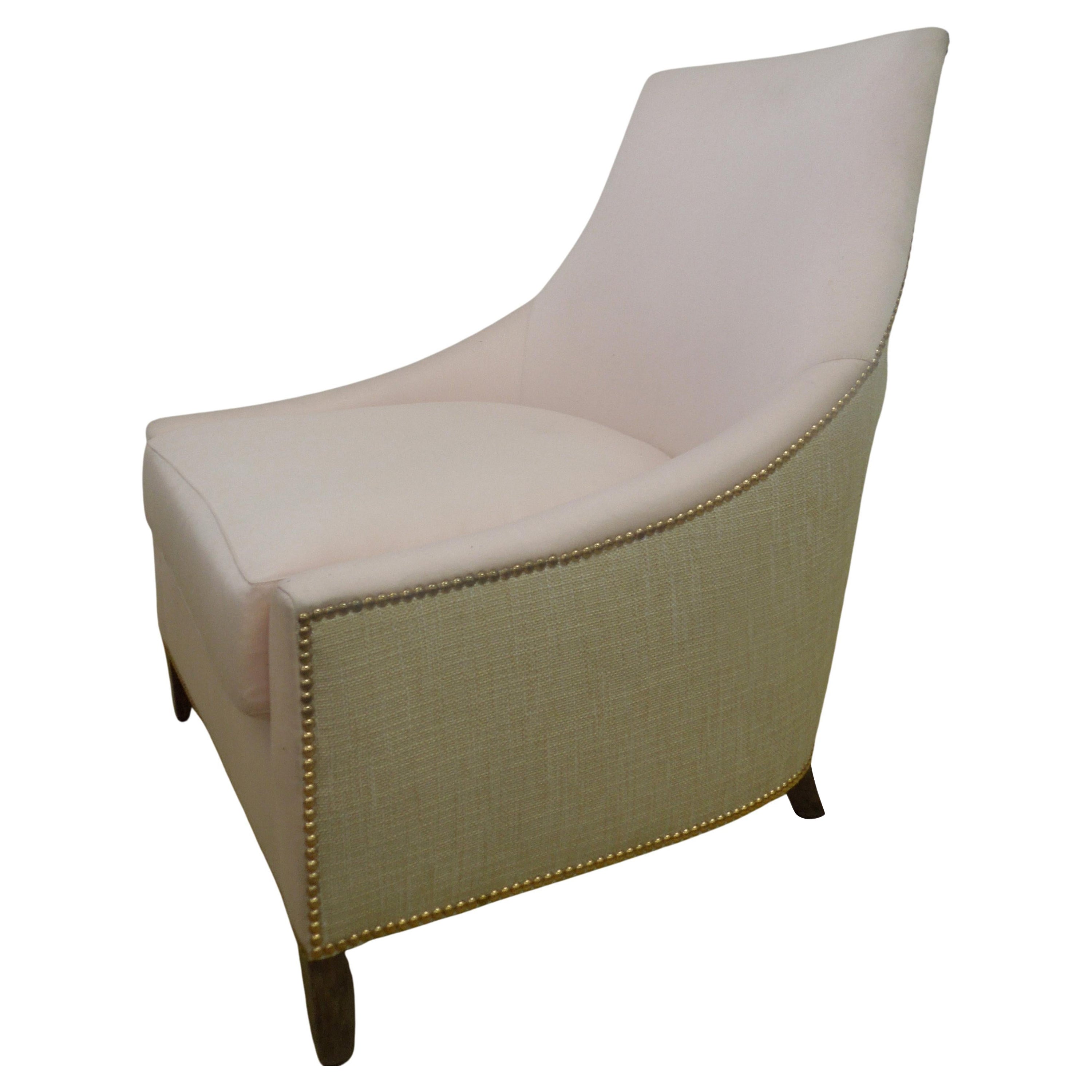 Pink Fabric and Tan Linen "Fashionista" Slipper/Side Modern Chair For Sale