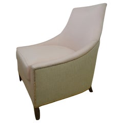 Pink Fabric and Tan Linen "Fashionista" Slipper/Side Modern Chair