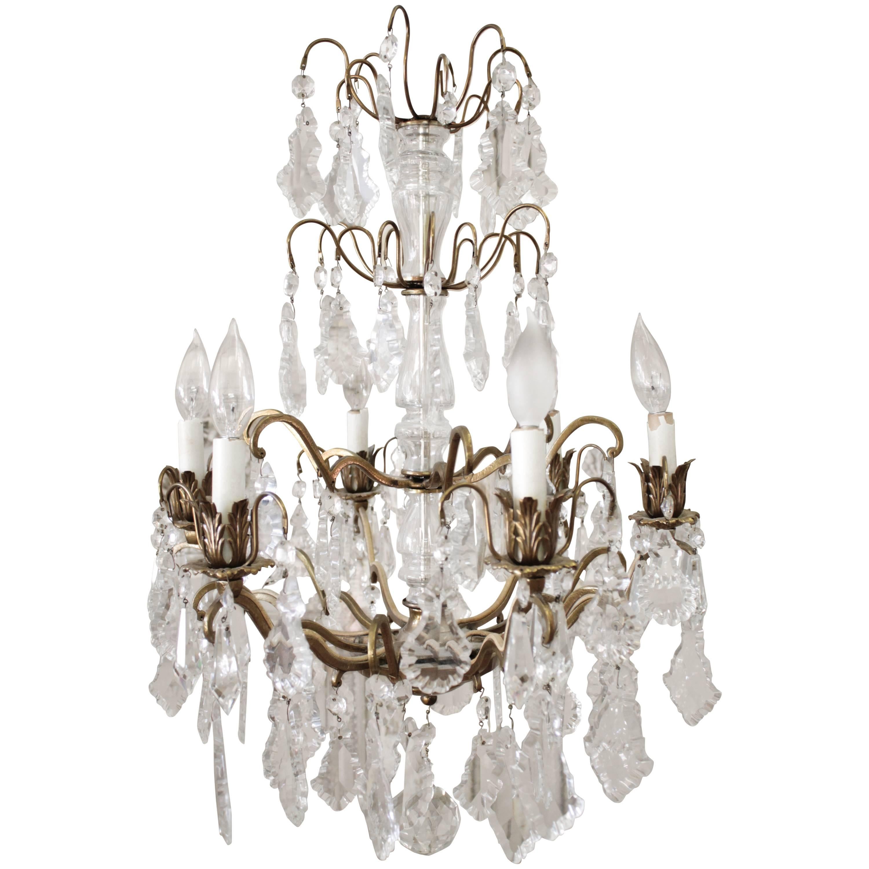 Antique French Crystal and Bronze Chandelier