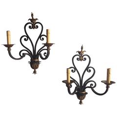 Pair of French Two-Arm Iron Sconces