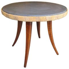 Unusual French 1940s Marble-Top Table with Jute Apron on Splayed Legs 12