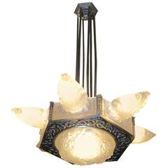 Art Deco Chandelier All Original Molded Multiple Glass Pieces Very Large 10