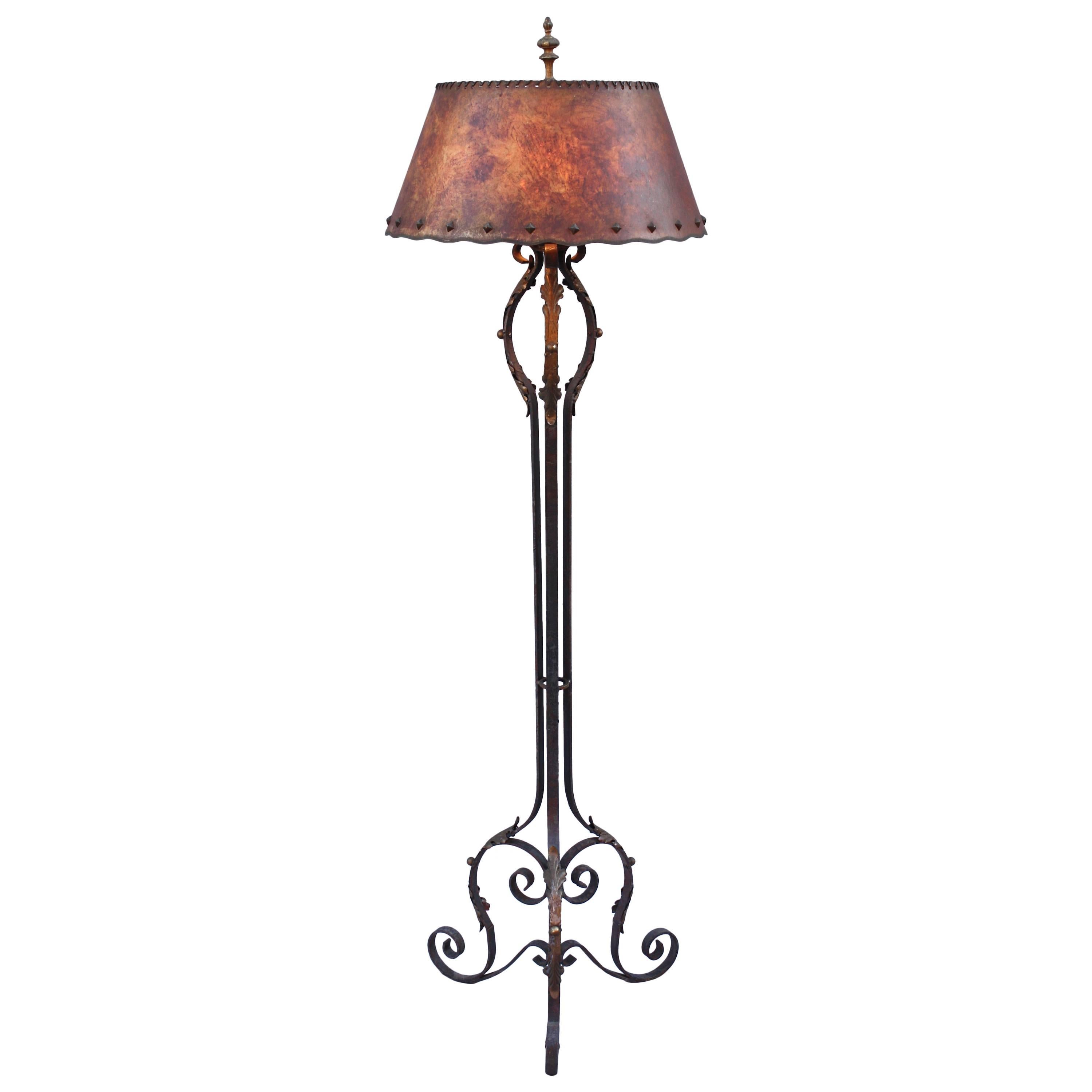 Spanish Revival Floor Lamp with Fantastic Mica Shade, circa 1920s
