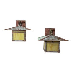 Pair of Vintage Handcrafted Wall-Mounted Pagoda  Brass Lantern