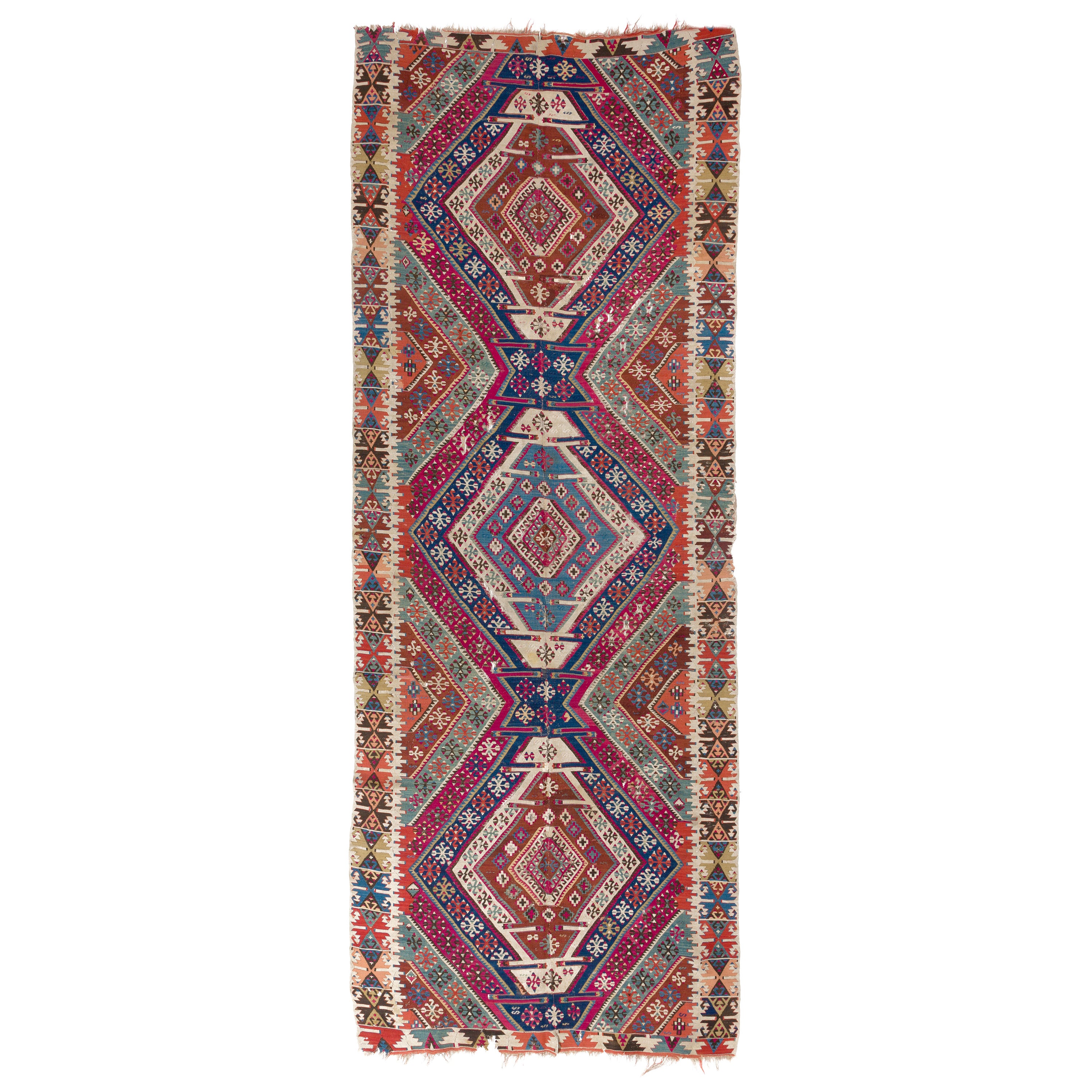 5x13.5 Ft Rare Antique Turkish Flat-Weave Kilim Rug, Ca 1875