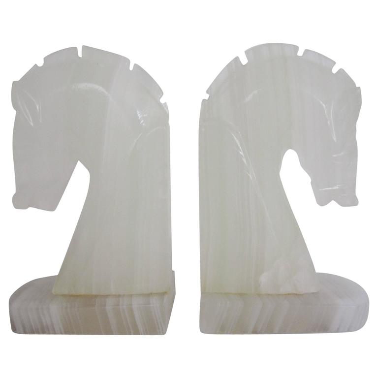 Vintage Pair of White Onyx Horse Bookends, 1970s at 1stdibs