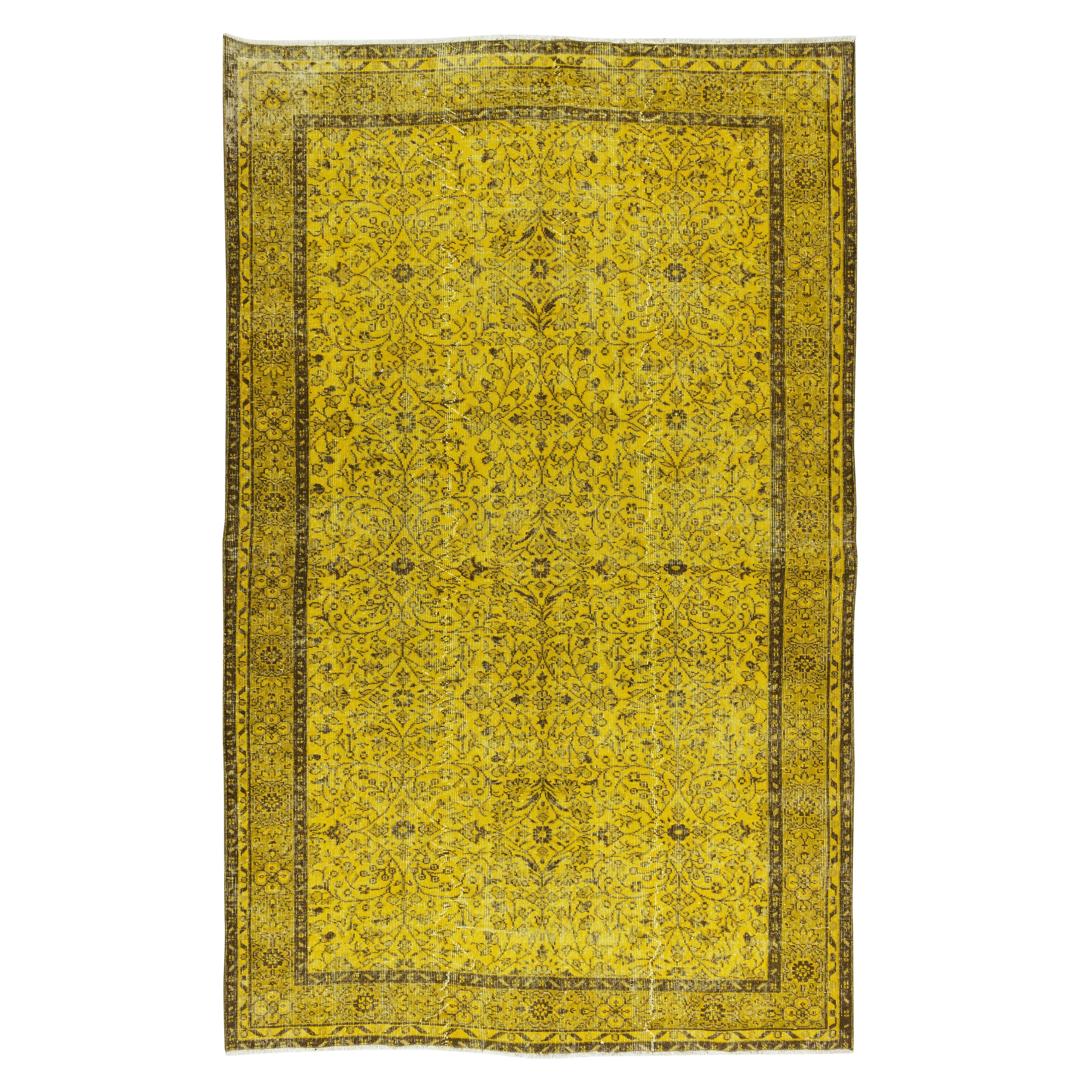 6x9.5 ft Contemporary Handmade Turkish Area Rug, Yellow Living Room Wool Carpet (tapis de laine de salon)
