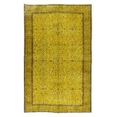 6x9.5 ft Contemporary Handmade Turkish Area Rug, Yellow Living Room Wool Carpet (tapis de laine de salon)