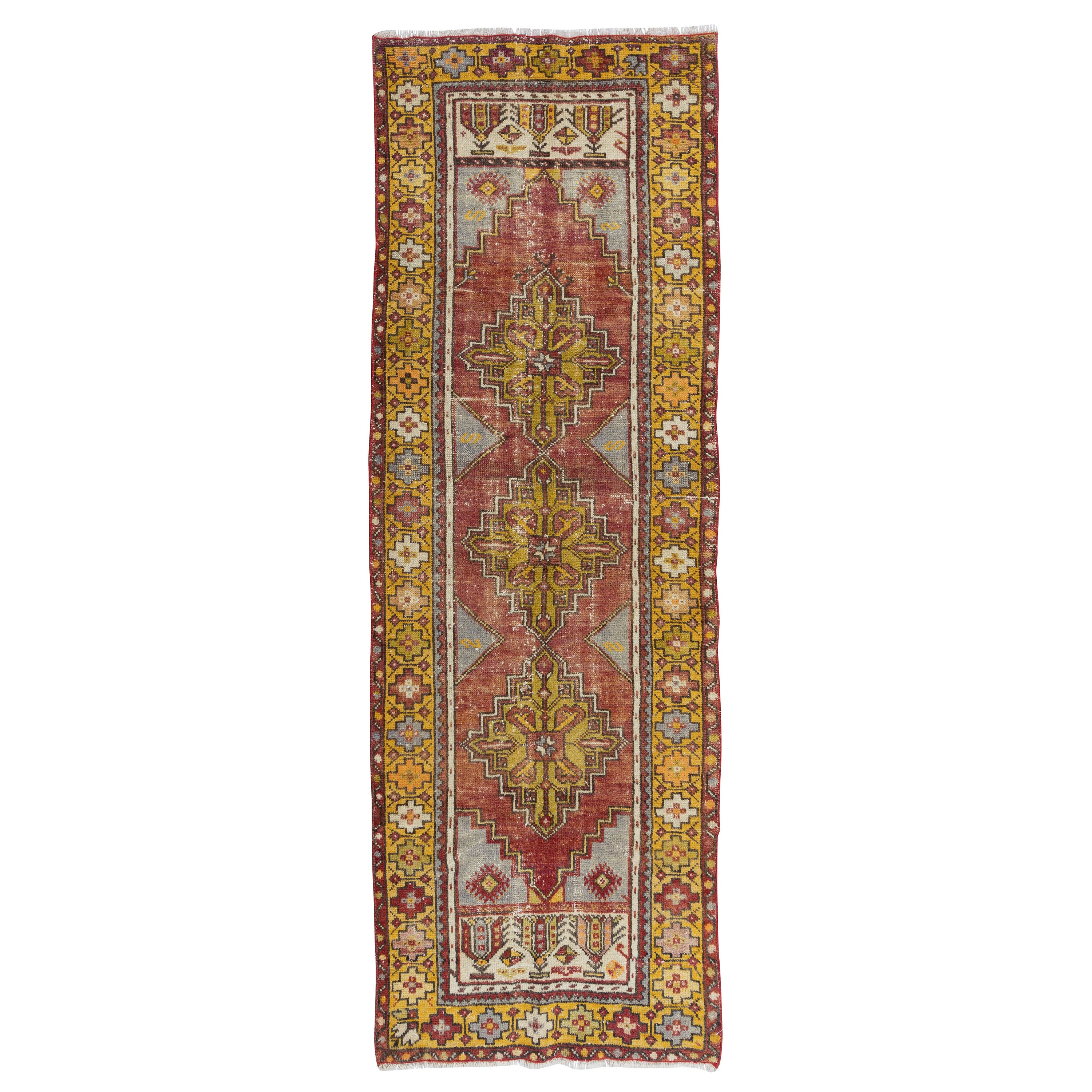 3x8.7 Ft Vintage Village Runner Rug from Turkey, Hand Made Corridor Carpet