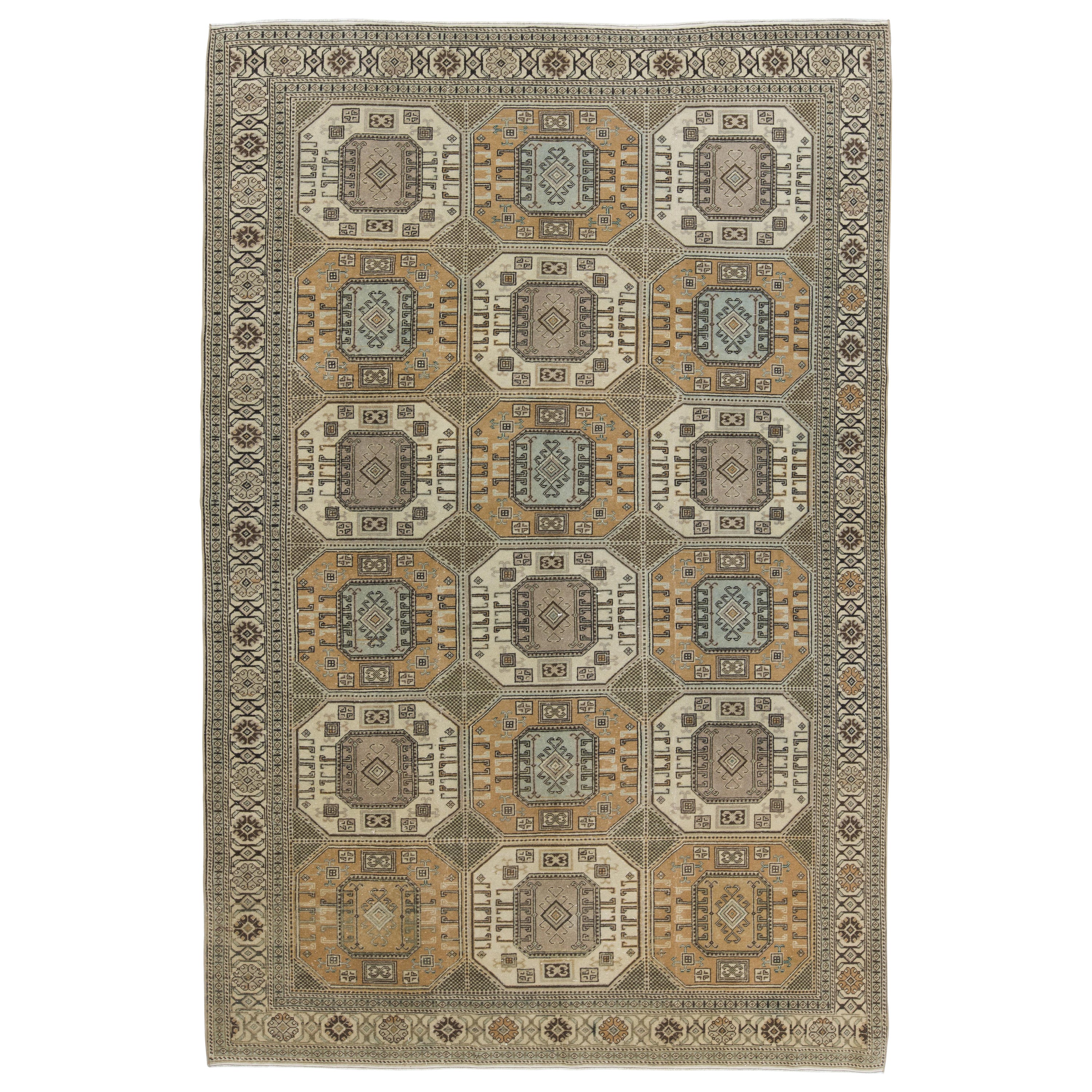 6.3x9.5 Ft Vintage Turkish Kysari Area Rug, Handmade Wool Carpet