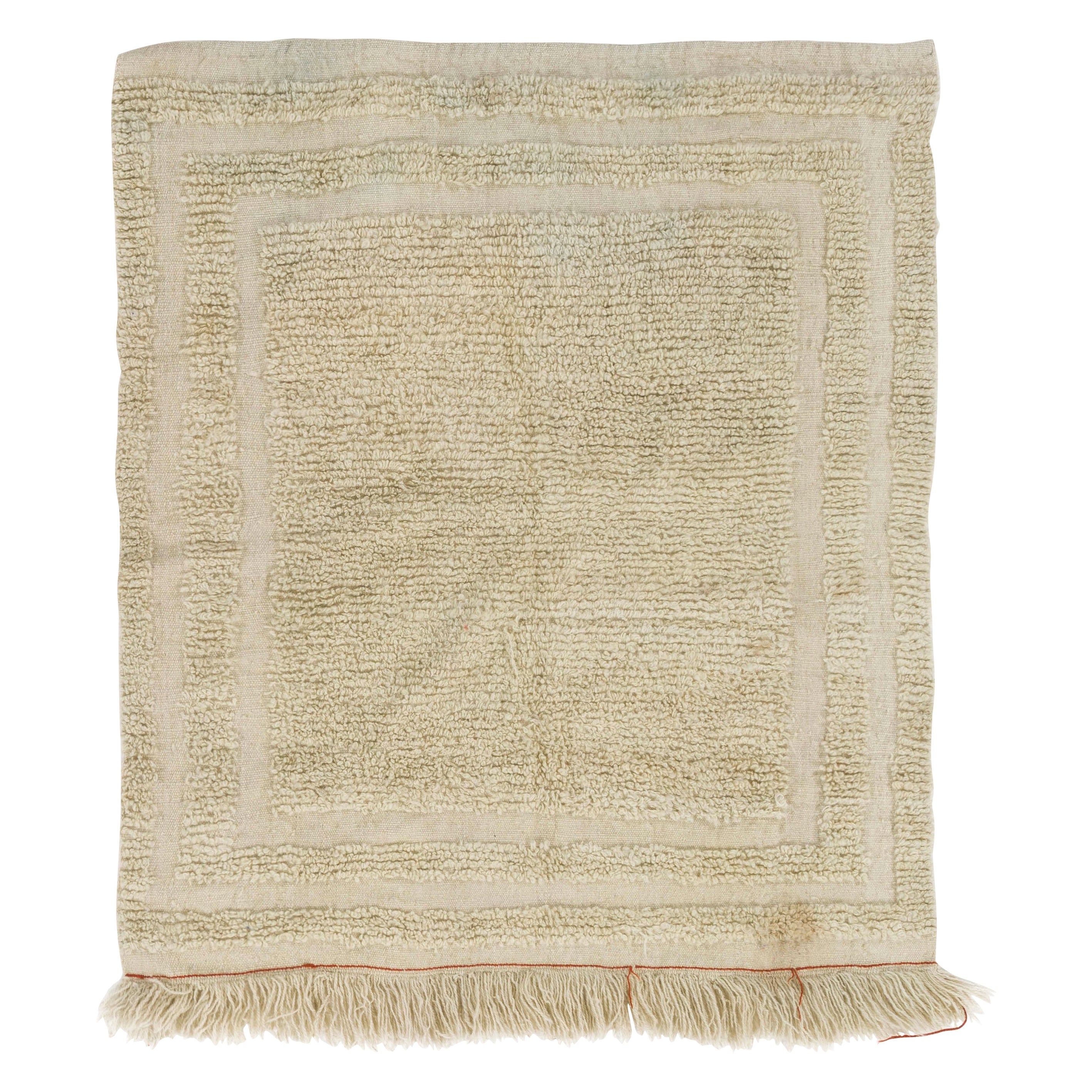 3.3x3.3 Ft Minimaliste Tapis vintage "Tulu" fait à la main, Laine naturelle non teintée