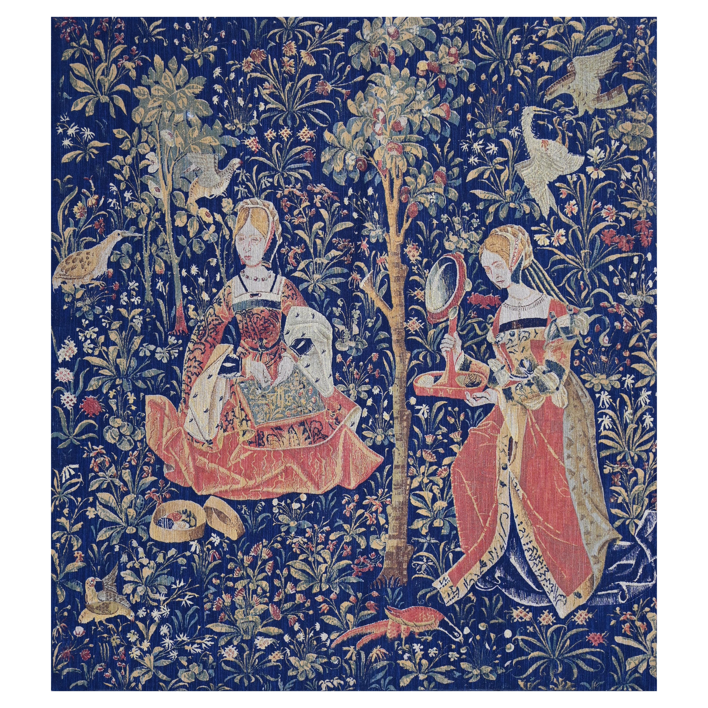 French Hand-Printed Tapestry in Medieval style - H 114 x L 97 cm - N° 1438
