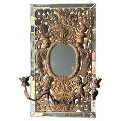 Rare Antique Venetian Girandole Mirror With Putti & Laurel Leaf Frame