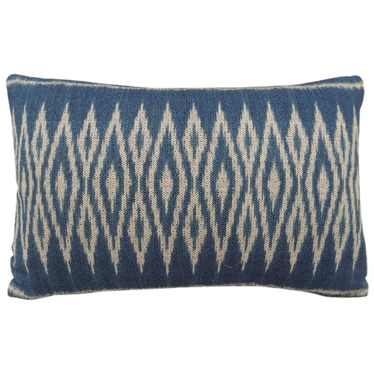 Vintage Blue Ikat Bolster Pillow at 1stdibs