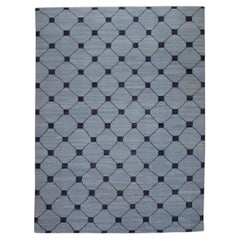 Turkish Kilim Rug Blue Navy Geometric Wool Flatweave 10'5" x 14'