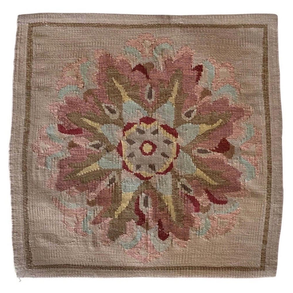 Beige Ivory French Provincial Floral Needlepoint Square Pillow Case