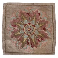 Beige Ivory French Provincial Floral Needlepoint Square Pillow Case