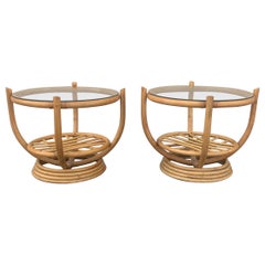 Pair of Bamboo and Glass Italian Style End Tables
