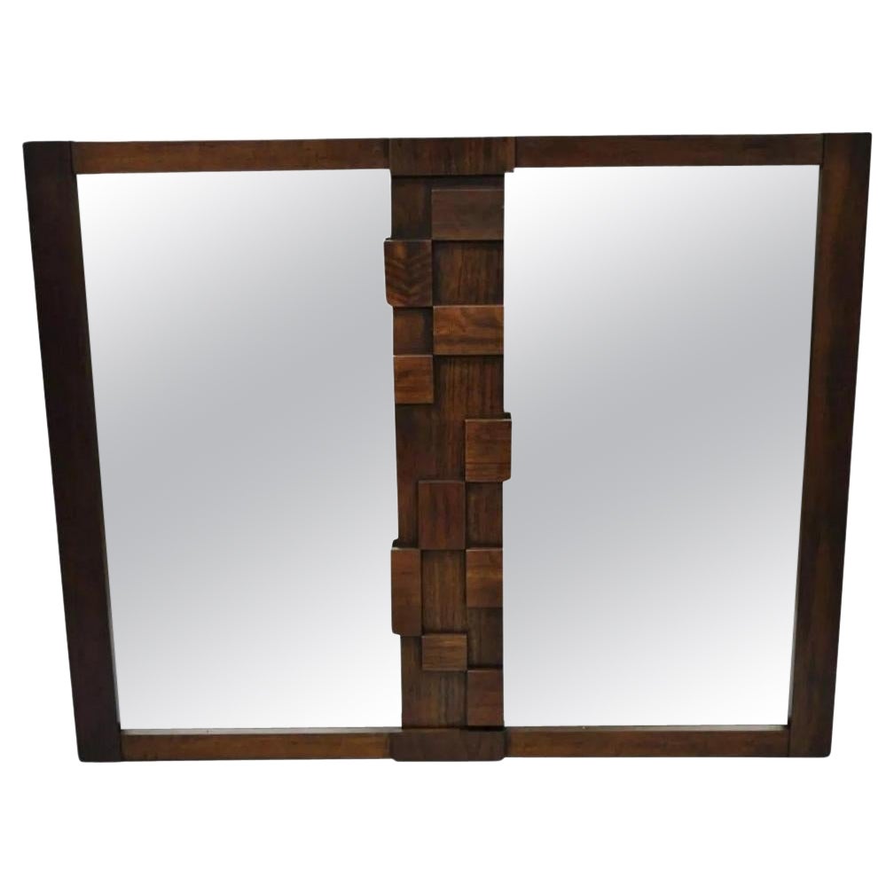 Lane Mid Century Modern Geometric Wood Block Brutalist Double Wall Mirror