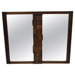 Lane Mid Century Modern Geometric Wood Block Brutalist Double Wall Mirror
