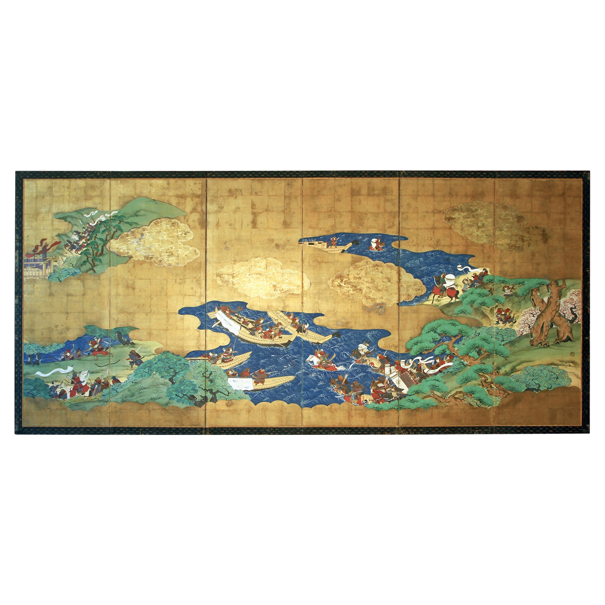Paravent japonais du 19e siècle à six panneaux La bataille de Menpei