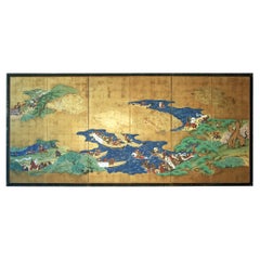 Paravent japonais du 19e siècle à six panneaux La bataille de Menpei