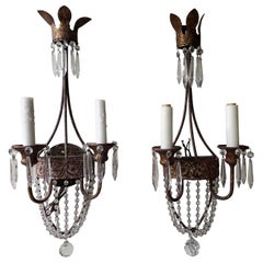 Pair Niermann Weeks 'Neapolitan' Crystal & Copper Metal Two-Light Wall Sconces