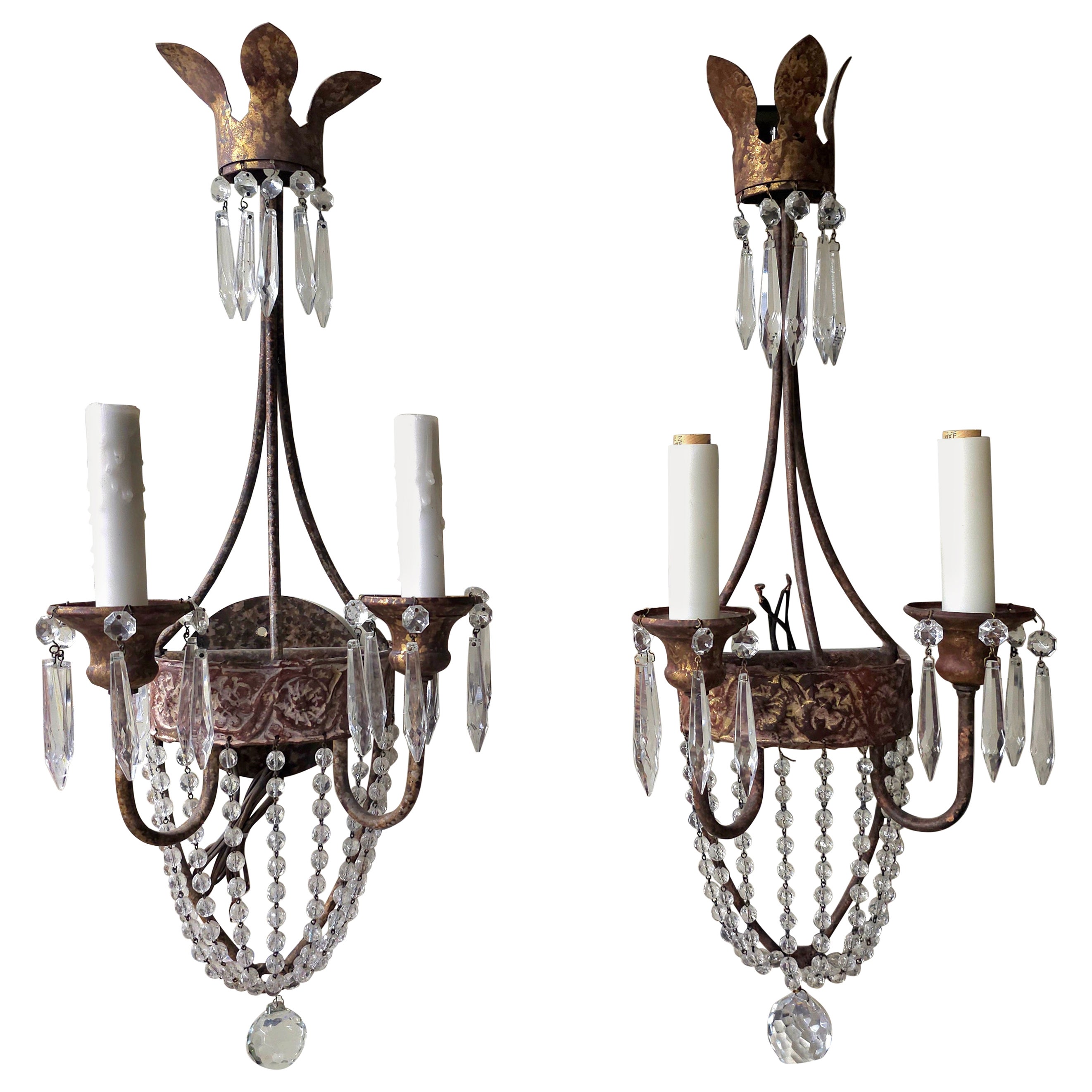 Coppia Niermann Weeks 'Neapolitan' Cristallo e Metallo Rame Applique a due luci