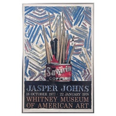 Framed vintage 1977 Jasper Johns Savarin Cans-Monotype 45.5 x 29.5 Poster exhibi