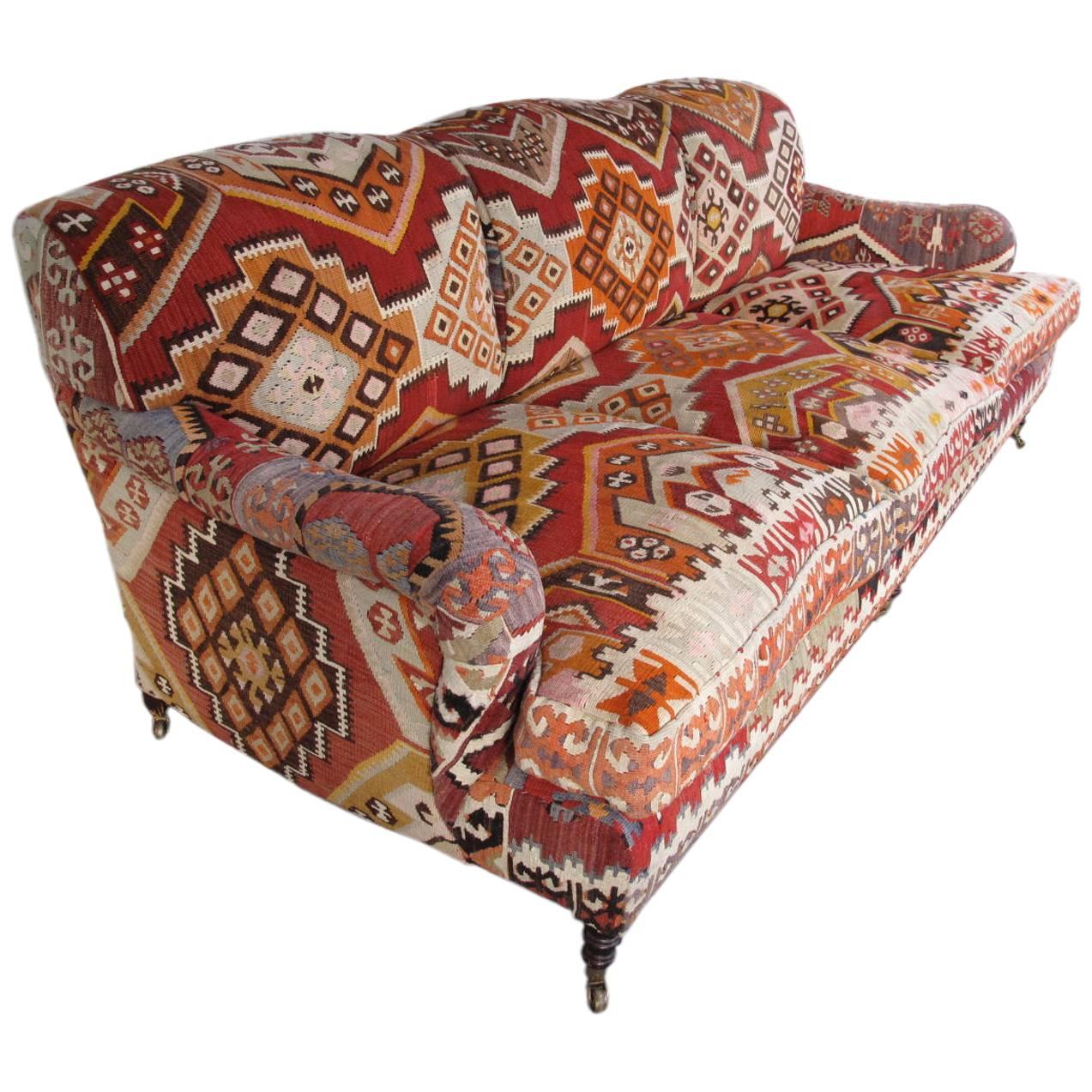 George Smith Standard English Roll Arm Sofa in Kilim