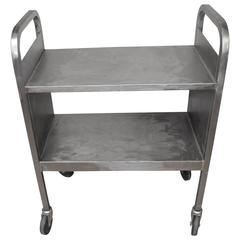 Vintage Midcentury, Stainless Steel Wheeled Cart for Books, Plants, Kitchen Appliances
