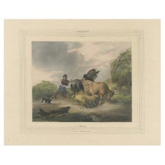 1835 Handkolorierte Lithographie: The Hurricane - Farmer im Kampf mit dem Sturm